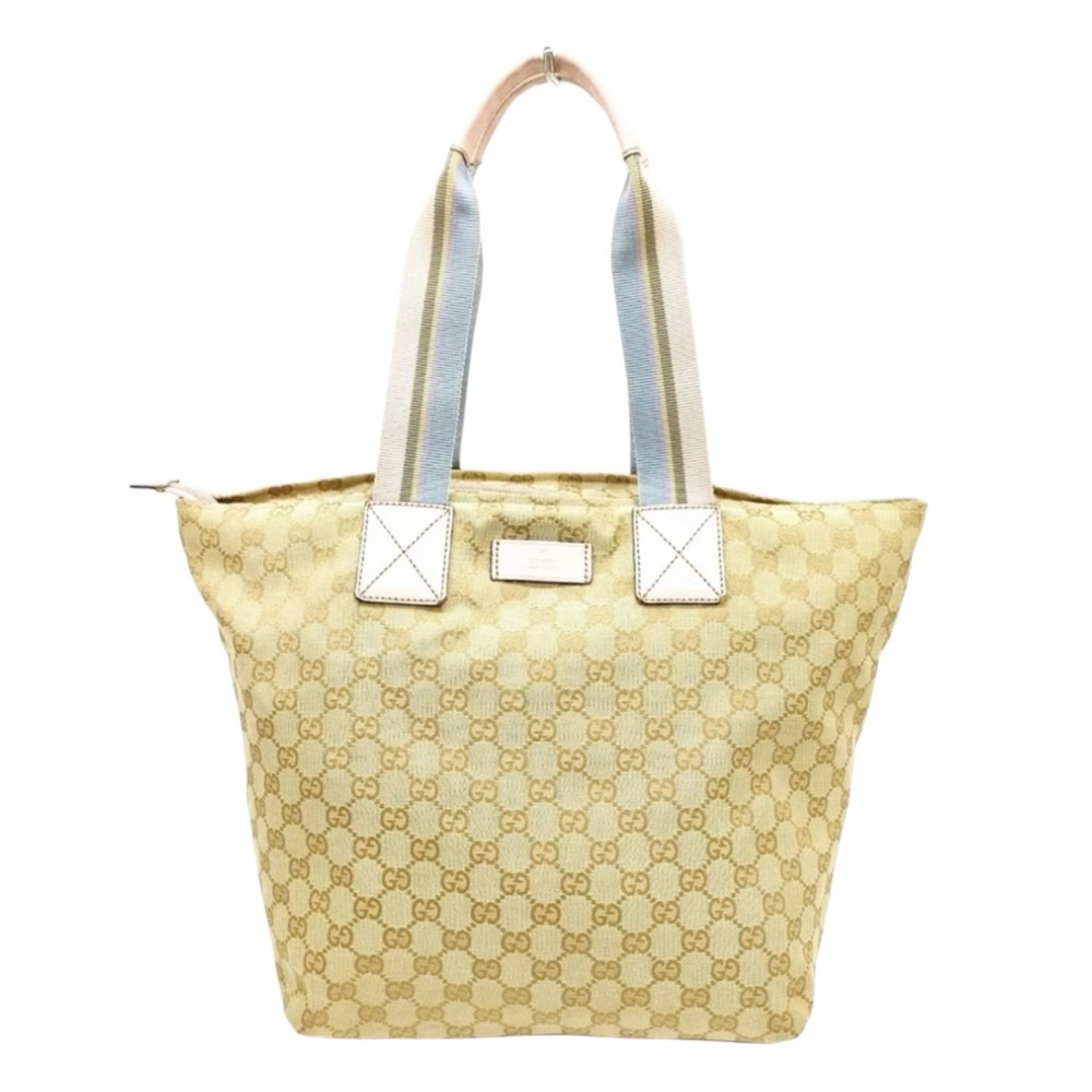 Gucci Beige Monogram GG Sherry Line Blue & Pink Tote Vintage Japanese Exclusive